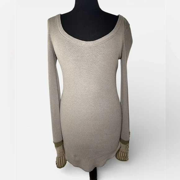 Free People Woman’s Cuff Thermal Long Sleeve Classic Top Sz XS Grey/Brown - Picture 2 of 8